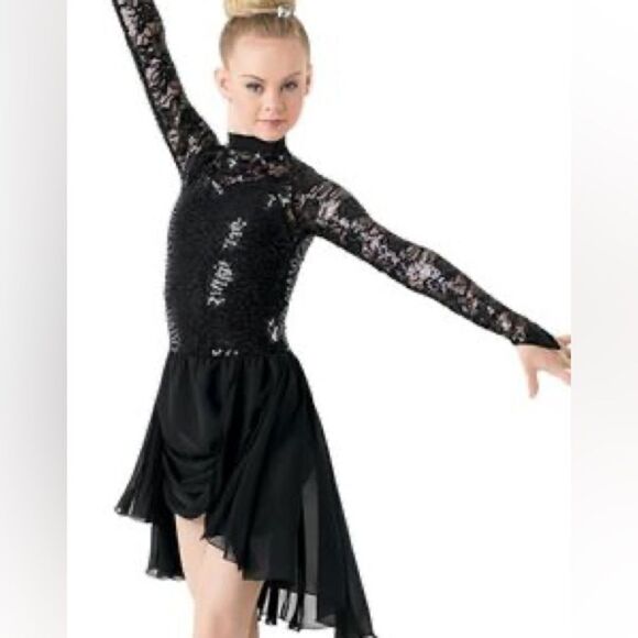 Weissman dance costume Black lace asymmetrical Behind The Glass 9799 Adult SA - Picture 1 of 13